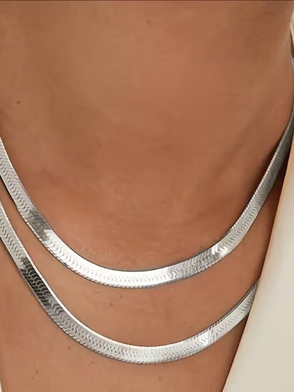 Vintage Double Layered Silver Snake Chain Necklace
